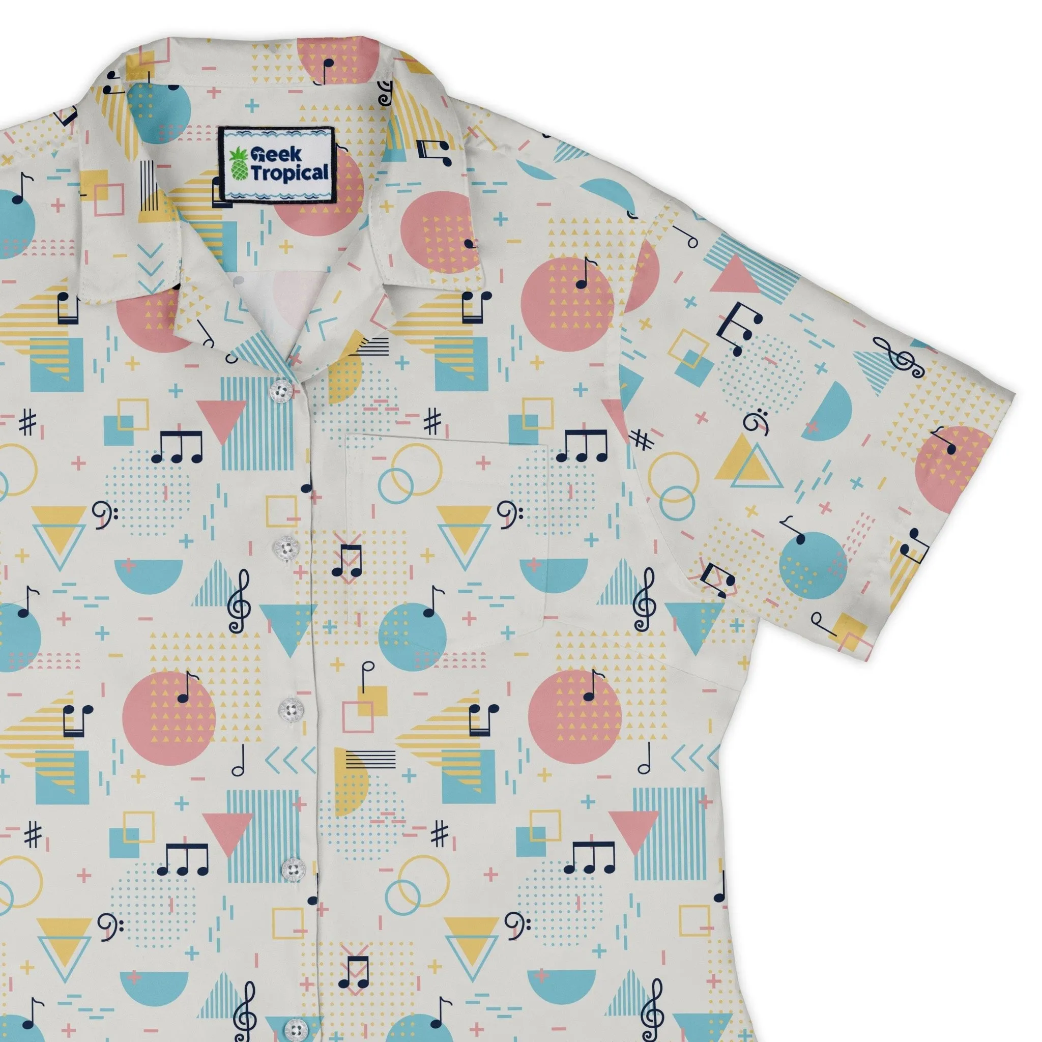 Alphabet Music Memphis Style White Curvy Button Up Shirt