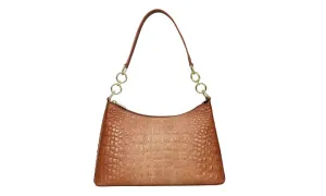 Anuschka Hobo With Chain Strap Croc Embossed Caramel