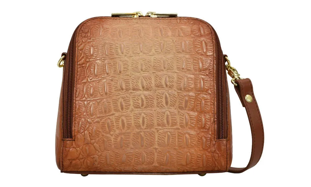 Anuschka Small Zip Around Travel Organizer Croc Embossed Caramel