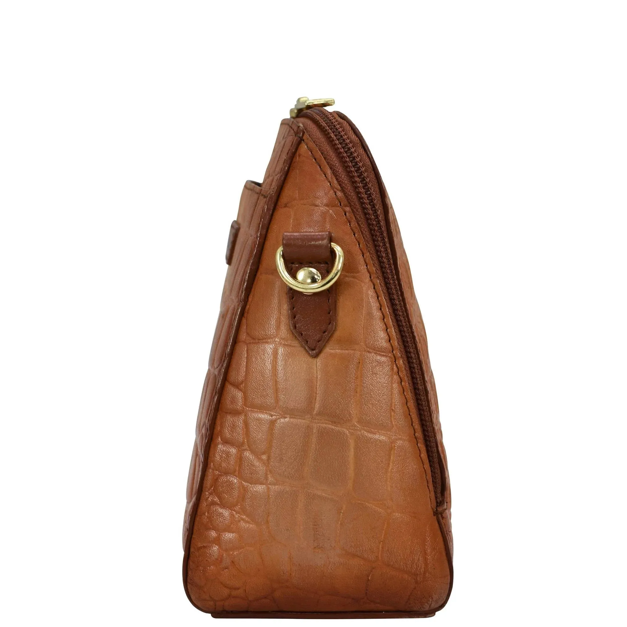 Anuschka Small Zip Around Travel Organizer Croc Embossed Caramel