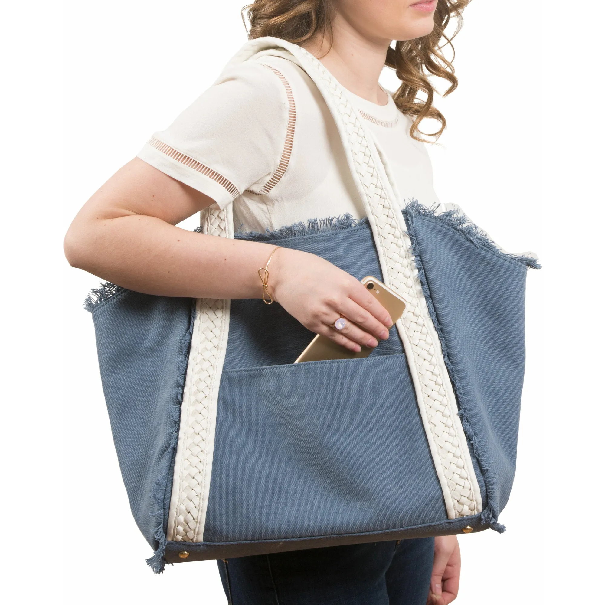 Arctic 19" x 13" Frayed Canvas Handbag
