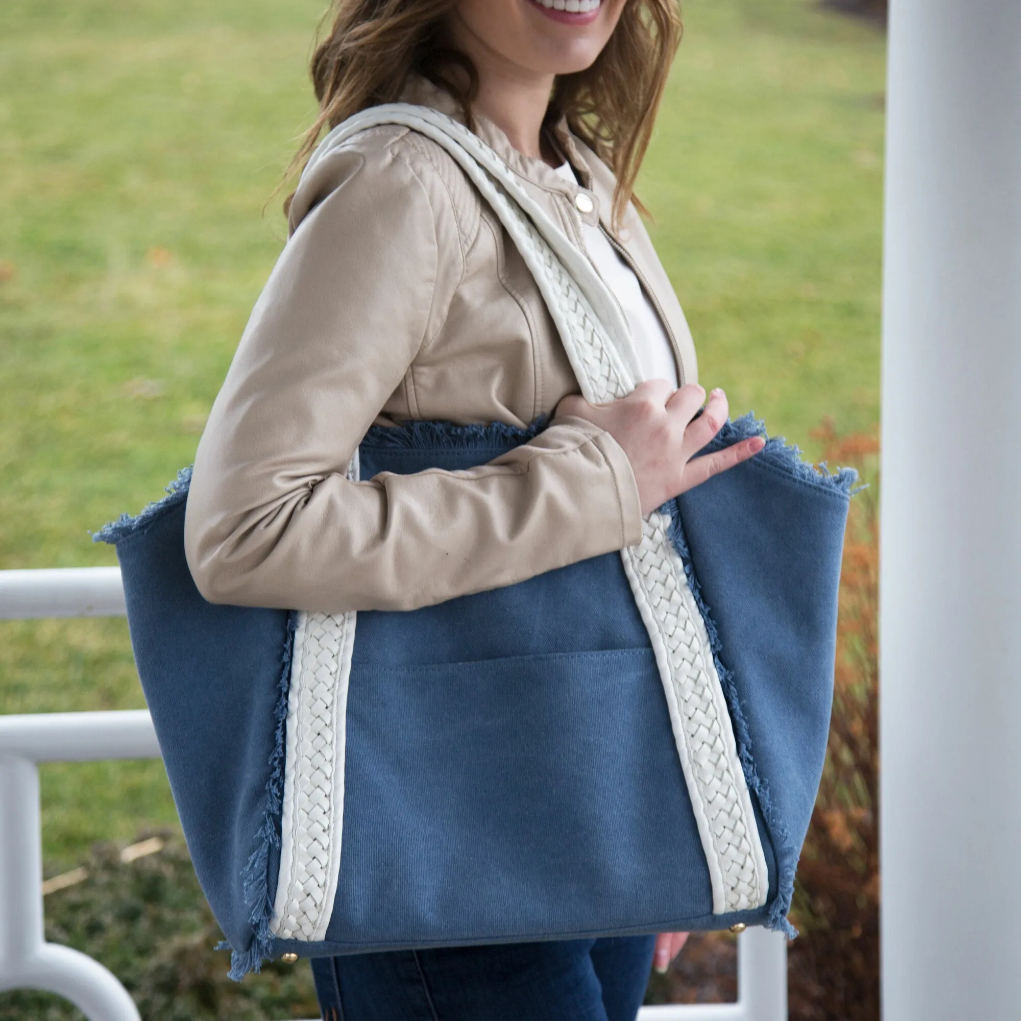 Arctic 19" x 13" Frayed Canvas Handbag