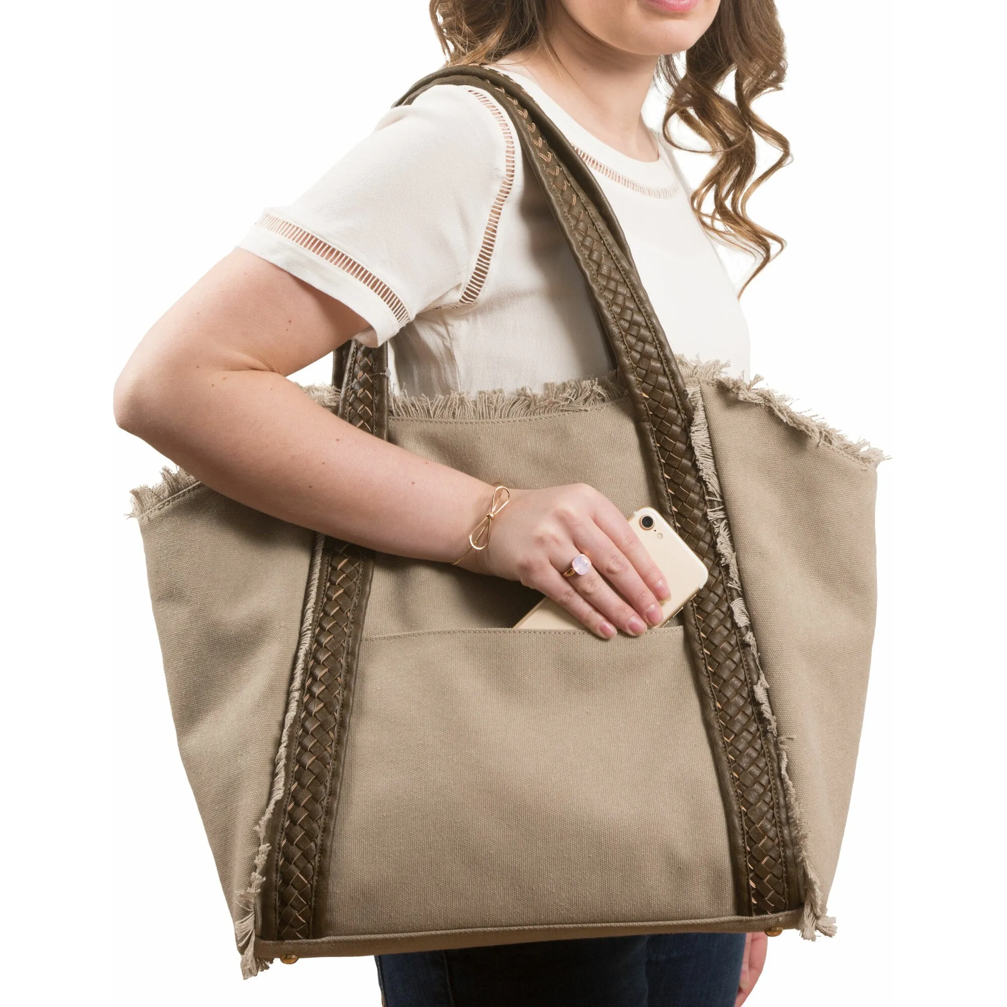 Arctic 19" x 13" Frayed Canvas Handbag
