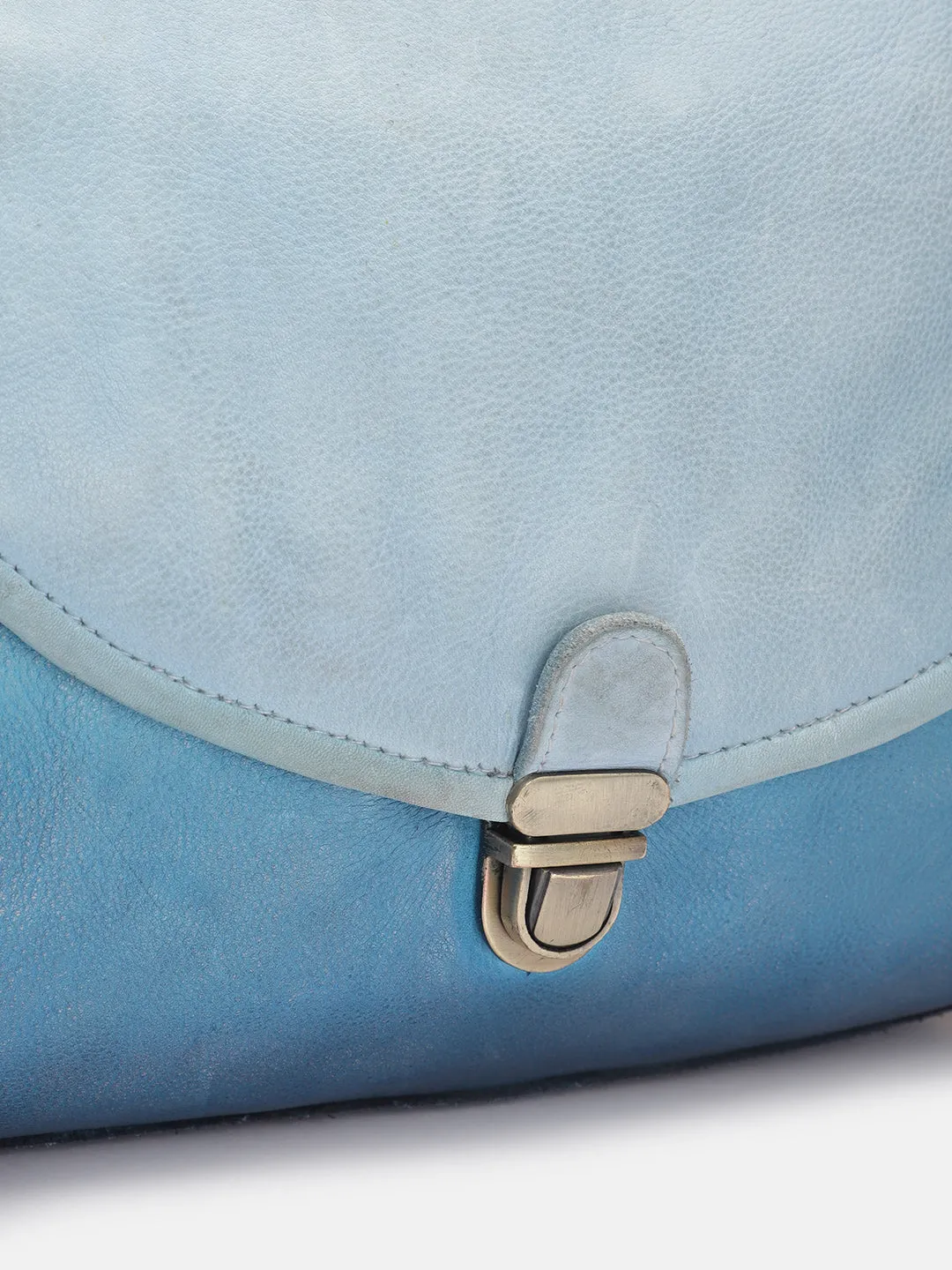Azure Aster Elegance: Blue Leather Crossbody for Effortless Style
