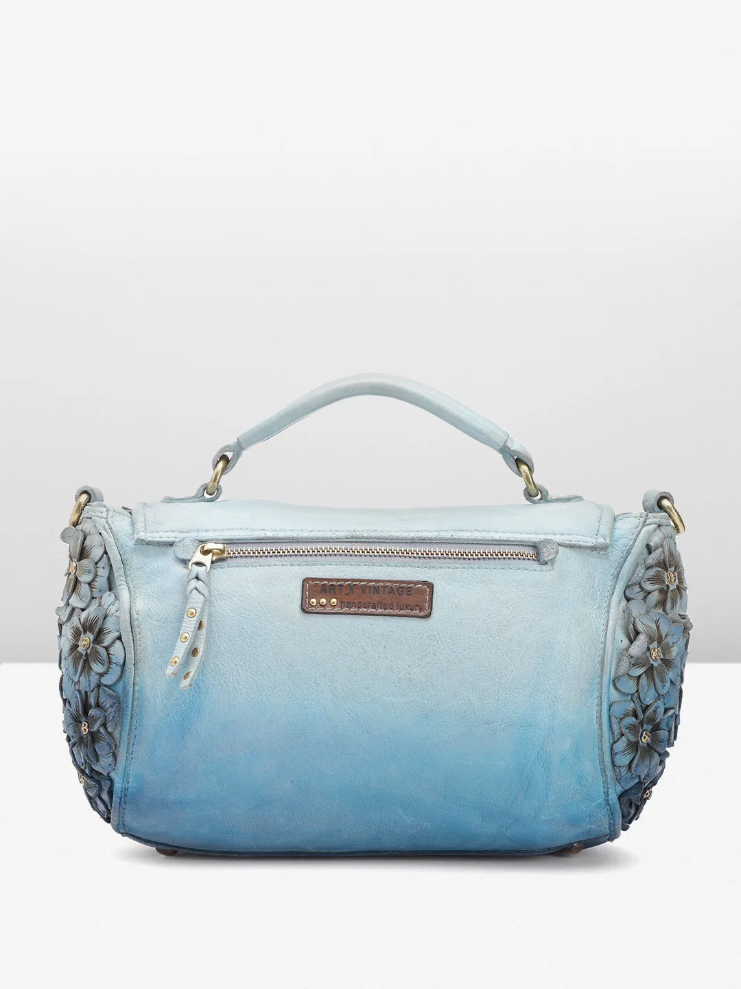 Azure Aster Elegance: Blue Leather Crossbody for Effortless Style