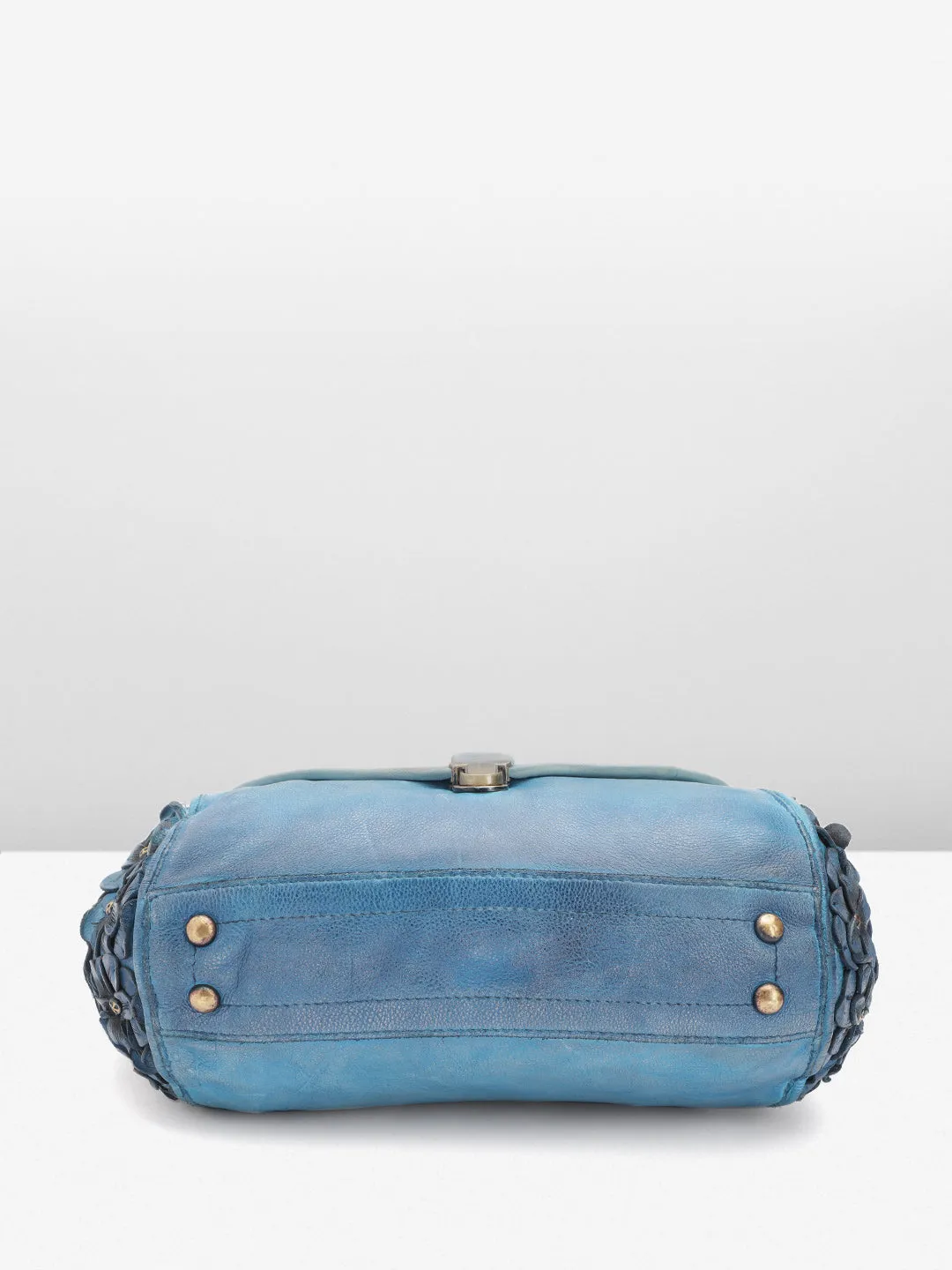 Azure Aster Elegance: Blue Leather Crossbody for Effortless Style
