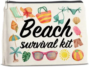 Beach Survival Kit Makeup Bag Beach Travel Gifts for Women, Beach Tropical Vacation Gifts for Women Beach Lover Cosmetic Bag, polychrome