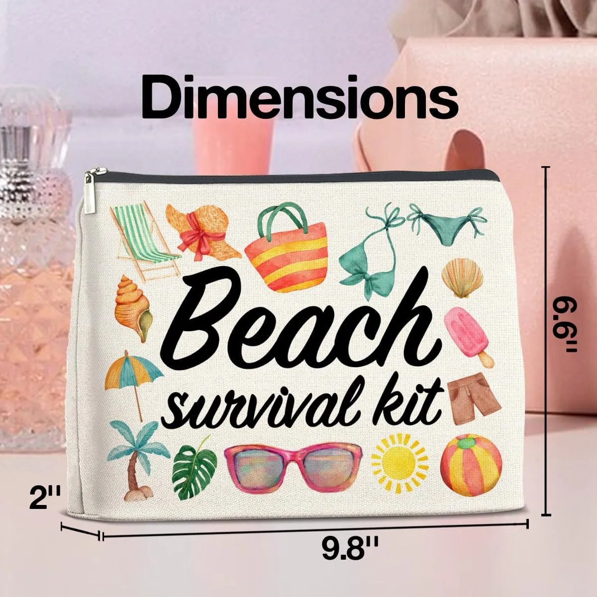Beach Survival Kit Makeup Bag Beach Travel Gifts for Women, Beach Tropical Vacation Gifts for Women Beach Lover Cosmetic Bag, polychrome