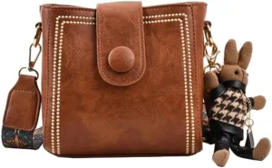 Bootara Bucket Bag, Women's Vintage Bunny Charm Bucket Bag, Crossbody Bag with Adjustable Wider Shoulder Strap
