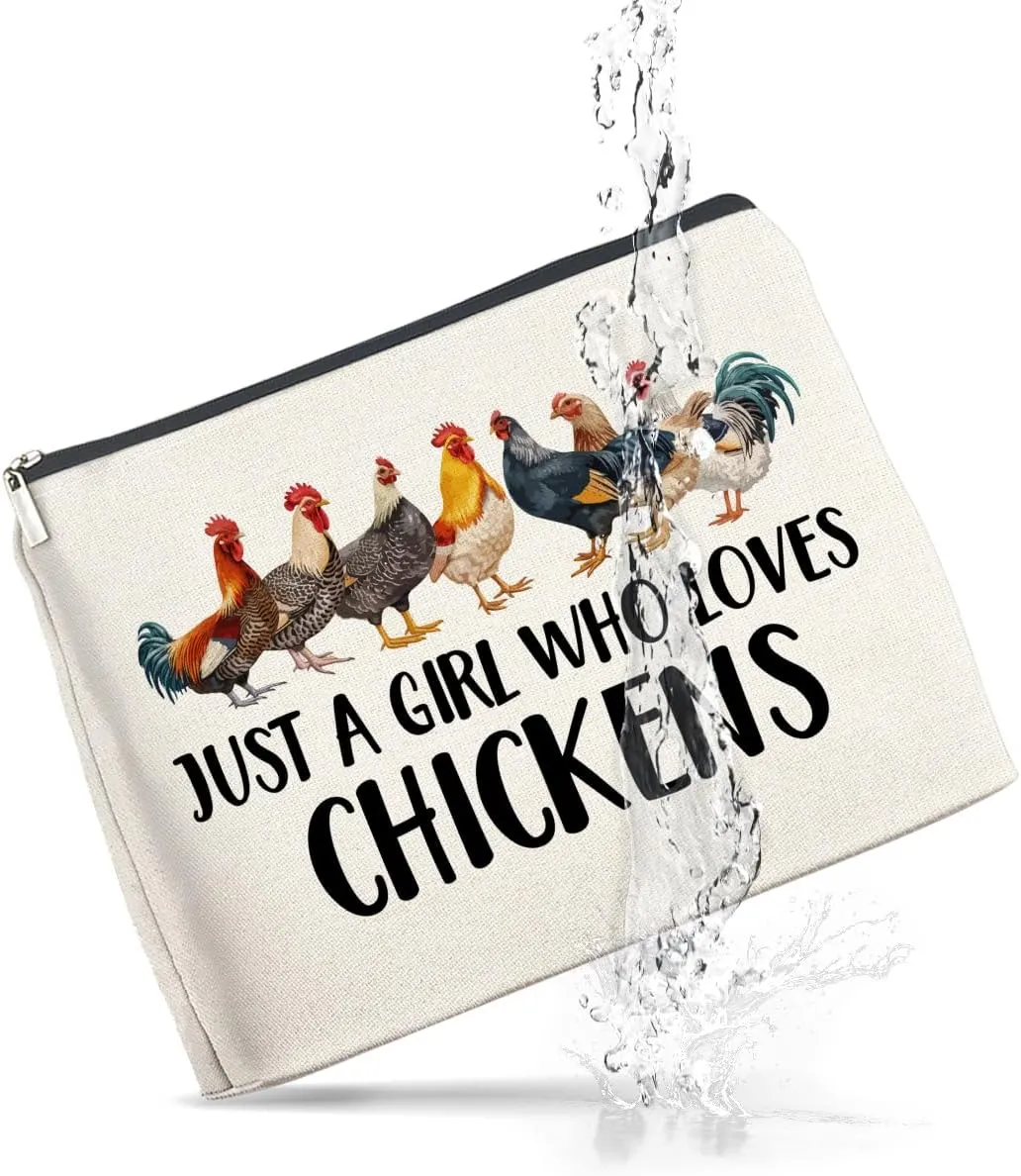 Chickens Gifts Makeup Bag Funny Chickens Gifts for Girl Women Cosmetic Bag Just a Girl Who Loves Chickens Zipper Makeup Pouch Gift, polychrome