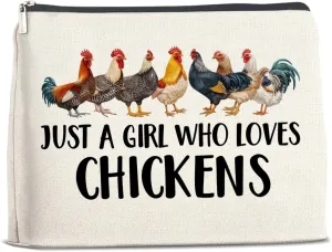 Chickens Gifts Makeup Bag Funny Chickens Gifts for Girl Women Cosmetic Bag Just a Girl Who Loves Chickens Zipper Makeup Pouch Gift, polychrome