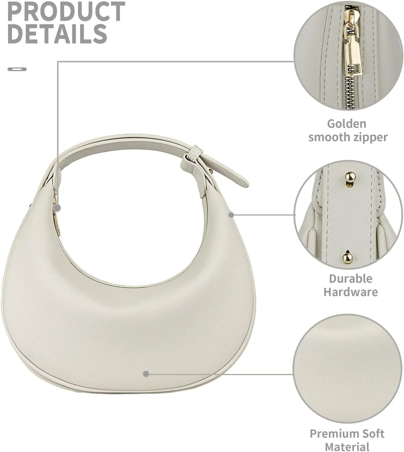 Crescent Shoulder Bag for Women Trendy Crossbody Bag Hobo Purse Vegan Leather Clutch Handbag Adjustable Strap