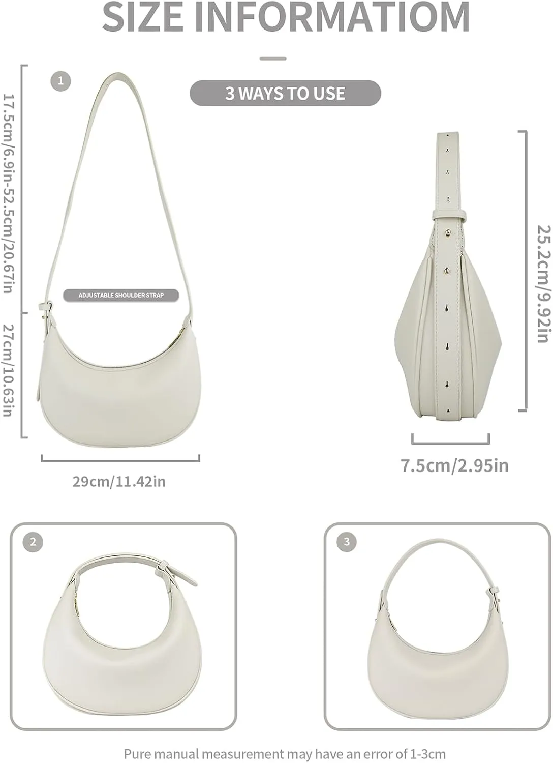 Crescent Shoulder Bag for Women Trendy Crossbody Bag Hobo Purse Vegan Leather Clutch Handbag Adjustable Strap