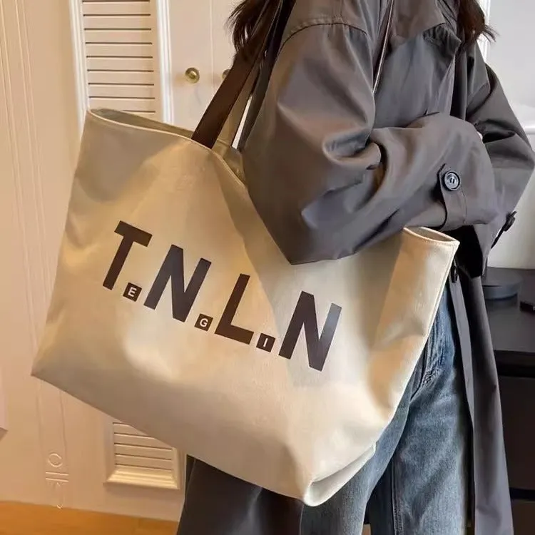 DUNNMALL Shoulder Bag Women's Large Capacity Canvas Handbag Student Fashion All-Match Commuter Tuition Bag Ins South Korea Mummy Bag