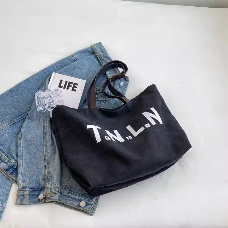 DUNNMALL Shoulder Bag Women's Large Capacity Canvas Handbag Student Fashion All-Match Commuter Tuition Bag Ins South Korea Mummy Bag