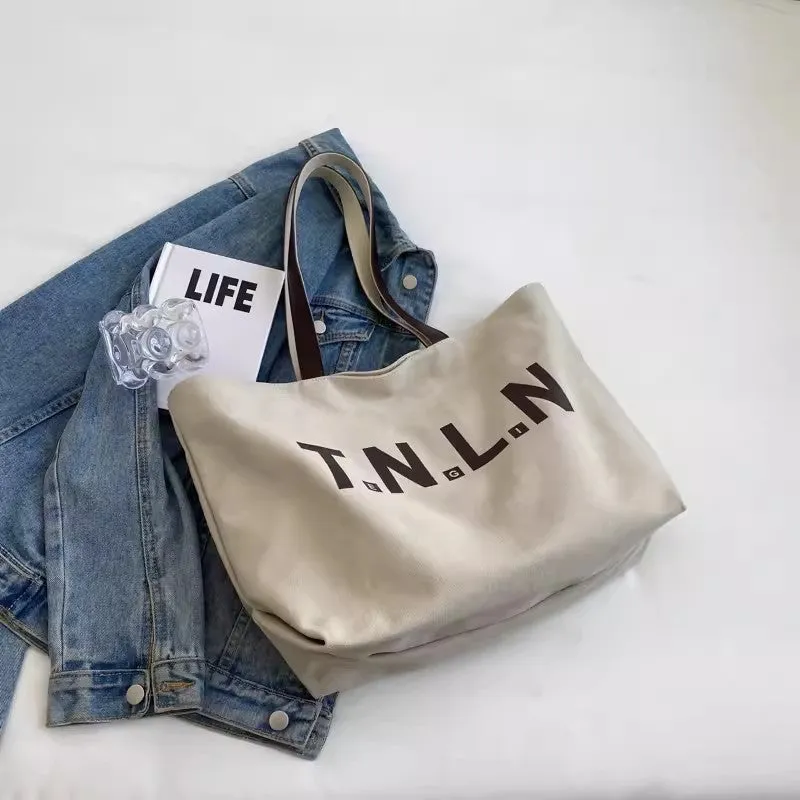 DUNNMALL Shoulder Bag Women's Large Capacity Canvas Handbag Student Fashion All-Match Commuter Tuition Bag Ins South Korea Mummy Bag