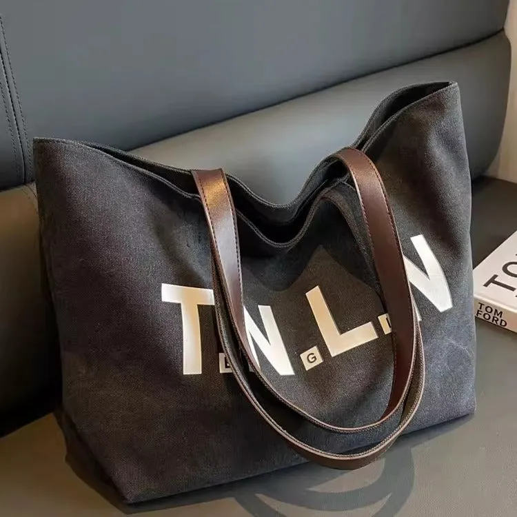 DUNNMALL Shoulder Bag Women's Large Capacity Canvas Handbag Student Fashion All-Match Commuter Tuition Bag Ins South Korea Mummy Bag