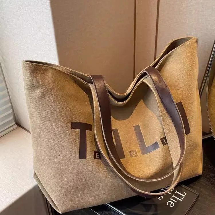 DUNNMALL Shoulder Bag Women's Large Capacity Canvas Handbag Student Fashion All-Match Commuter Tuition Bag Ins South Korea Mummy Bag