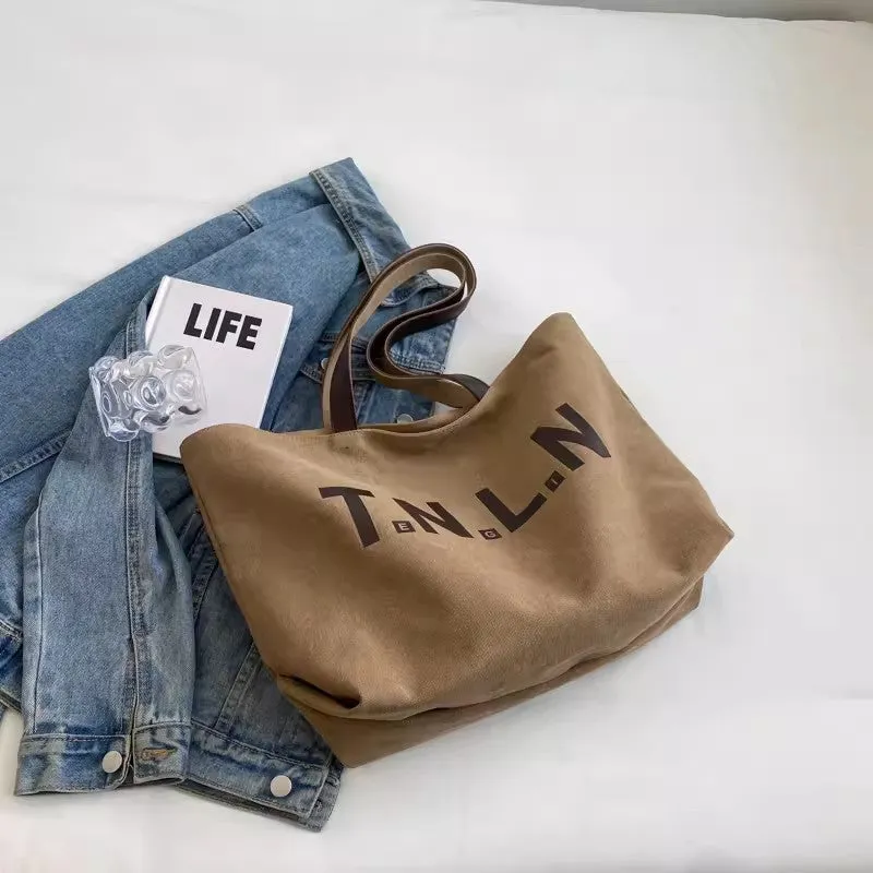 DUNNMALL Shoulder Bag Women's Large Capacity Canvas Handbag Student Fashion All-Match Commuter Tuition Bag Ins South Korea Mummy Bag