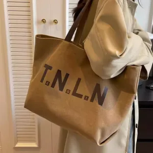 DUNNMALL Shoulder Bag Women's Large Capacity Canvas Handbag Student Fashion All-Match Commuter Tuition Bag Ins South Korea Mummy Bag