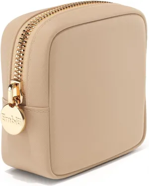 Embla Makeup Bag Travel Cosmetics Pouch and Toiletry Bag, Nylon Zipper Pouch Purse, Cute Make Up Organizer Storage Tote for Women Girls, Waterproof Travel Skincare Case, Small Makeup Bags, Honey Beige