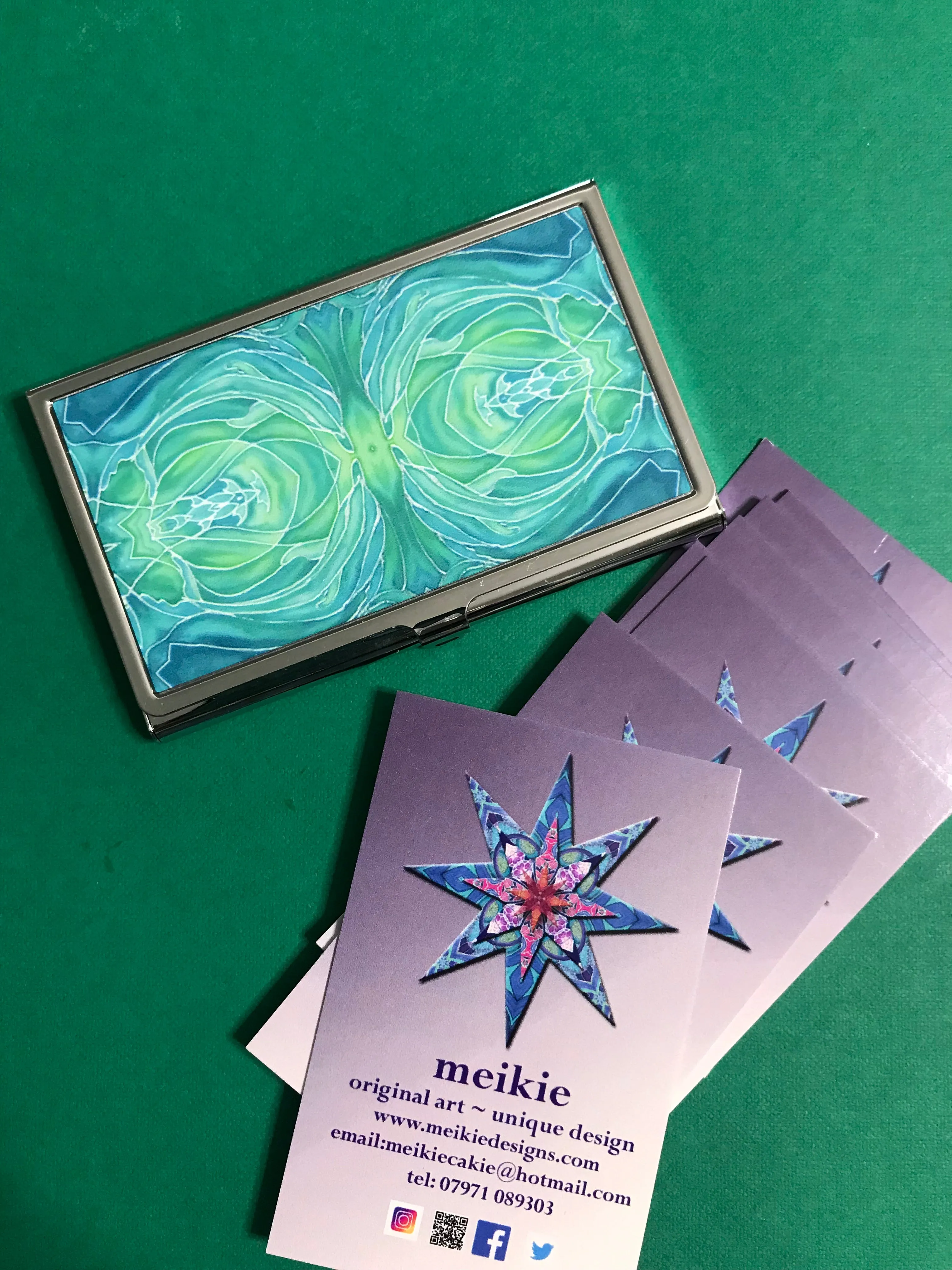 Emerald Green Dolphins business card holder for Sealife lovers.