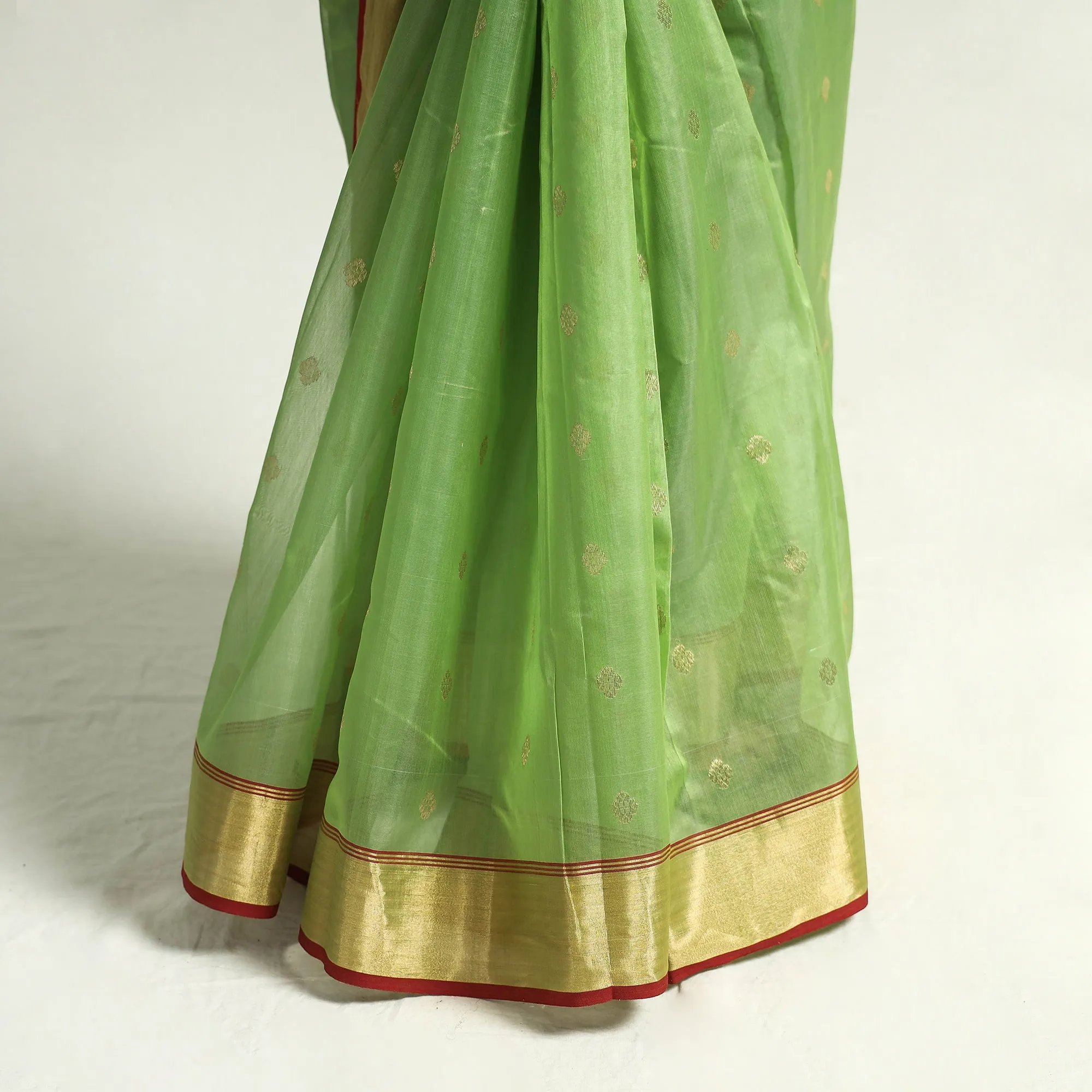 Green - Traditional Chanderi Silk Handloom Saree with Zari Border & Buti
