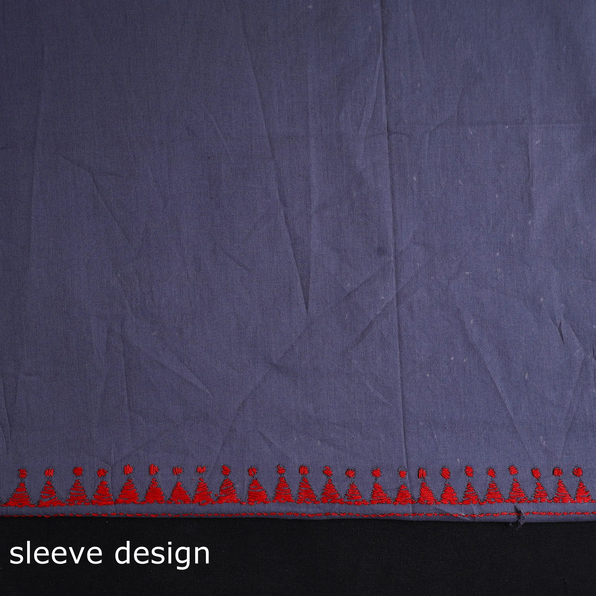Grey - Bengal Kantha Embroidery Cotton Kurta Material - (2.8m) 50