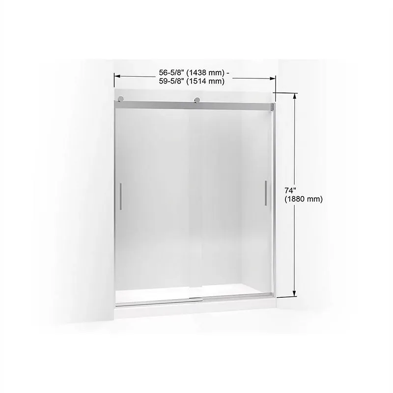 Levity 74" Clear Glass Sliding Shower Door in Brushed Nickel with 0.38" Thick Glass