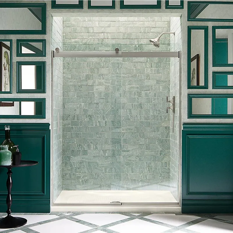 Levity 74" Clear Glass Sliding Shower Door in Brushed Nickel with 0.38" Thick Glass