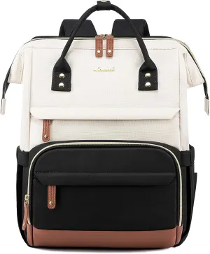 LOVEVOOK Laptop Backpack Purse for Women Men, Nurse Work Business Travel Backpack Bag, Wide Open Backpack, Lightweight Water Resistent Daypack with USB Charging Port, 15.6 inch, Beige-Black-Brown