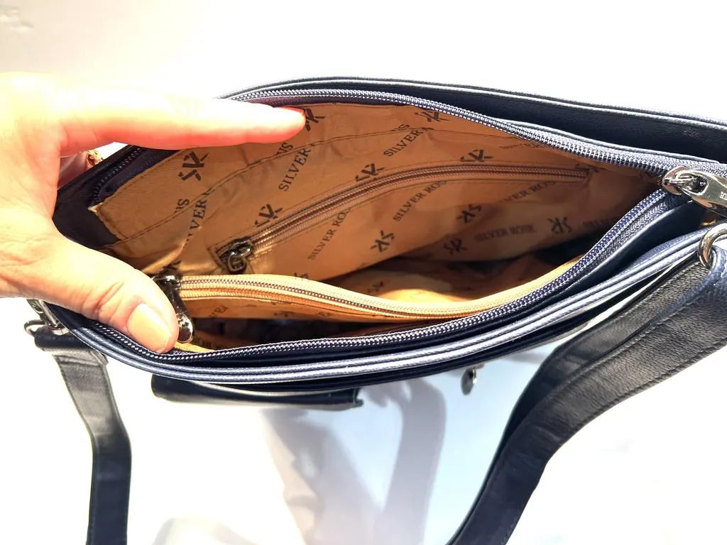 Navy Blue Italian Leather Crossover Handbag