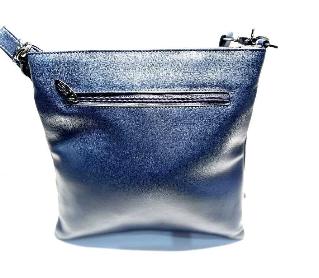 Navy Blue Italian Leather Crossover Handbag