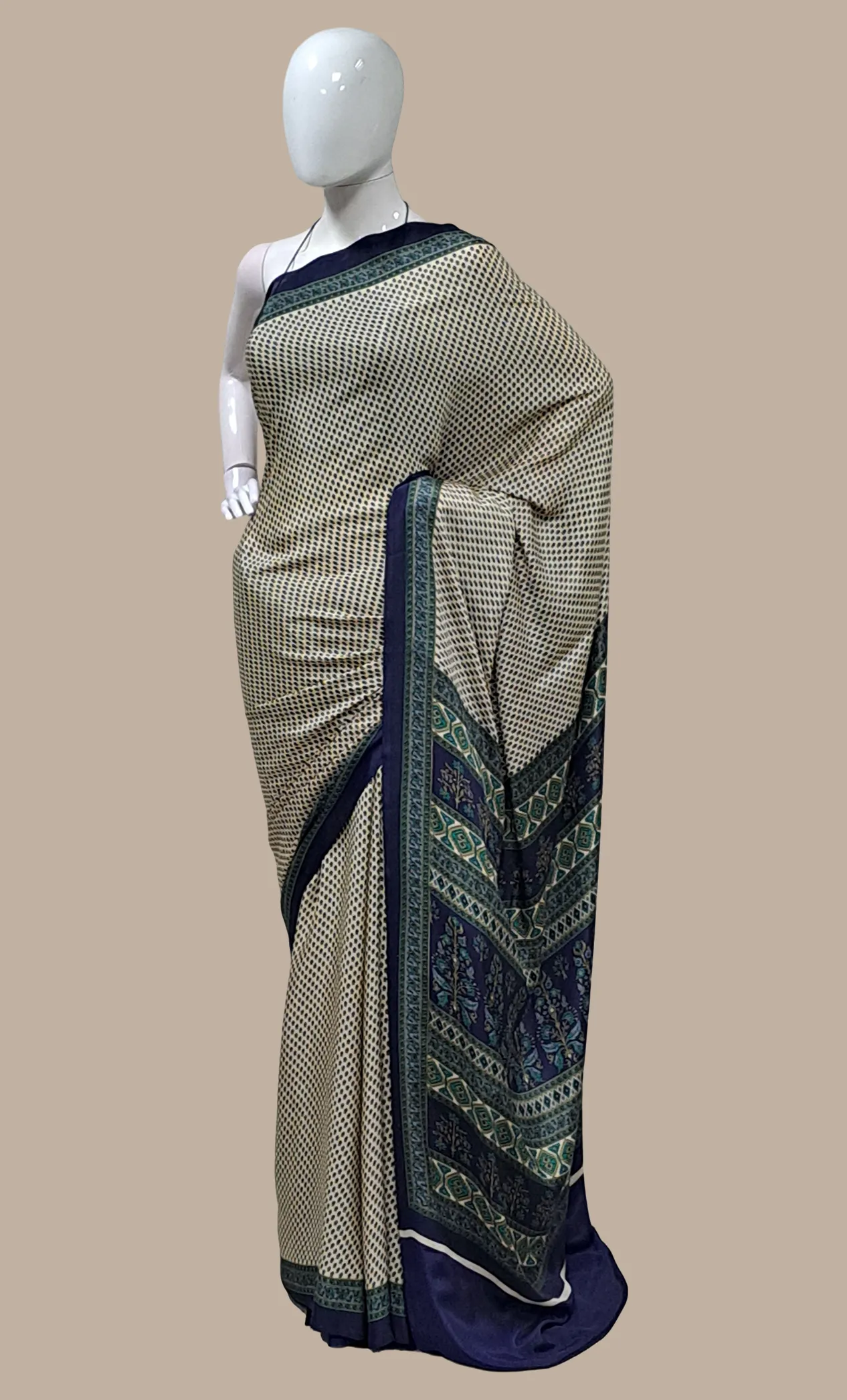 Navy Printed Sari