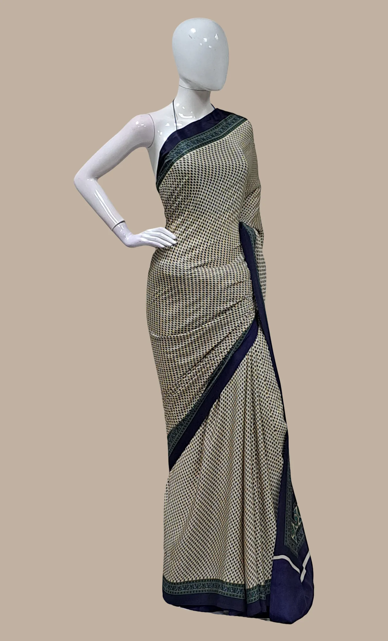 Navy Printed Sari