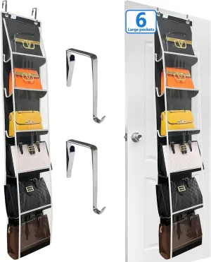 over the door purse organizer, 2-pack, holds bigger bags, purse organizer for door,Heavy Duty hooks (do not damage the door frame)purse organizer for closet door,purse organizer,Black/White
