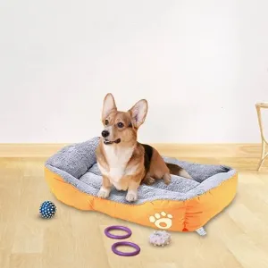 Petvit Dog & Cat Bed|Super Soft Plush Top Pet Bed|Oxford Cloth Polyester Filling|Machine Washable Dog Bed|Rectangular Cat Bed with Rise-Edge Pillow|QY036OR-M|Orange