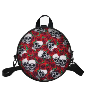 Rose Skull Printed Round Bag