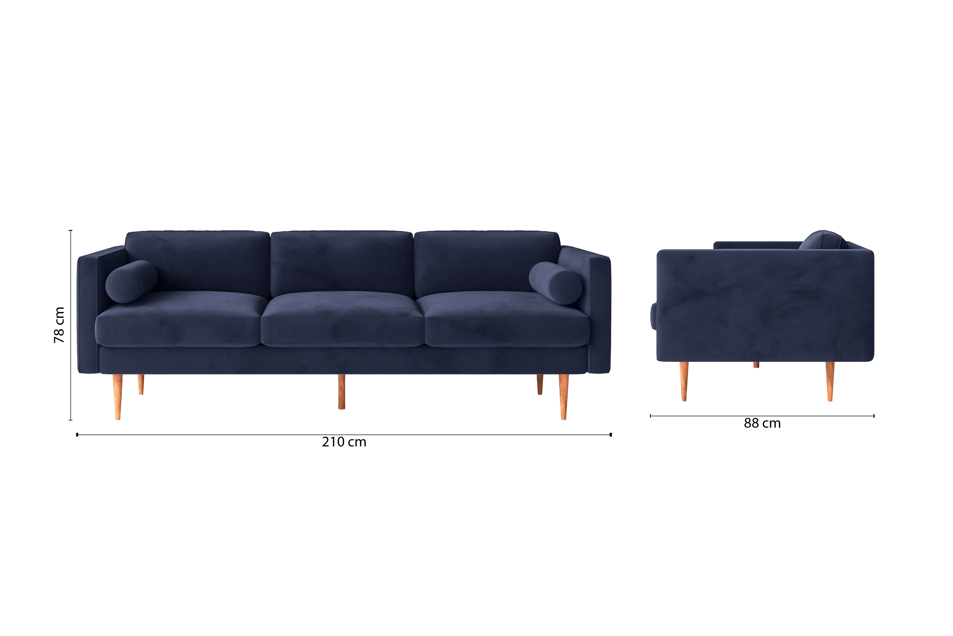 Salerno 3 Seater Sofa Dark Blue Velvet