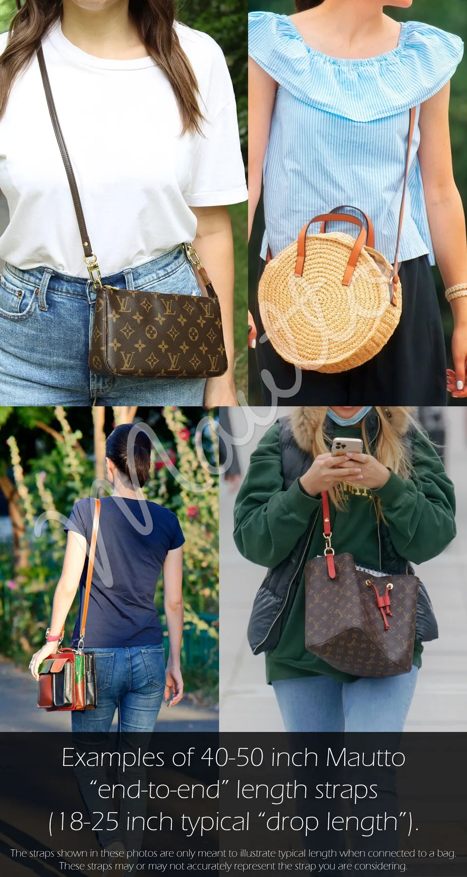 Short Crossbody Leather Strap - 40 inch Length, 1 inch (25mm) Wide - Choose Gold-tone Connector Style - Modern Colors Collection