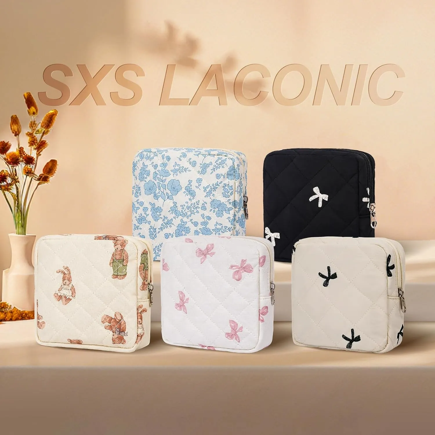 Small Makeup Bag for Purse,Quilted Cosmetic Pouch, Mini Make up Bags with Compartments Inside, Cute Cosmetic Organizer for Women, Travel Toiletry Bag