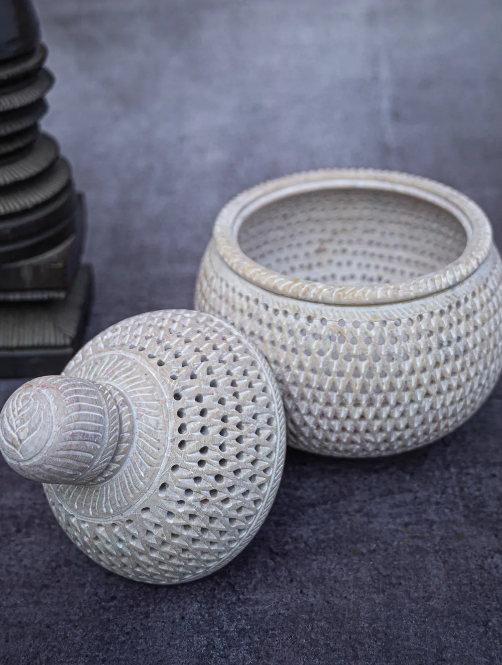 Soapstone Filigree Round Box