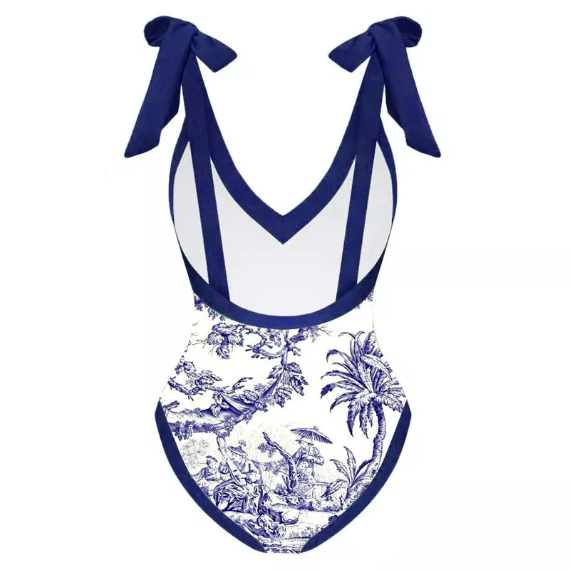 Sophisticated Blue and White Beach Swimwear Set