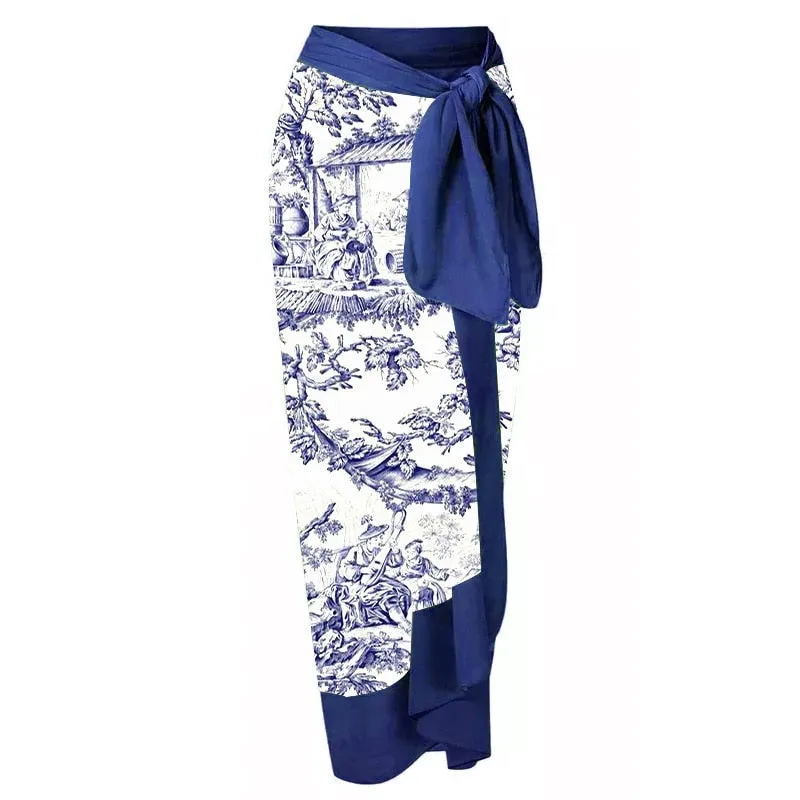 Sophisticated Blue and White Beach Swimwear Set