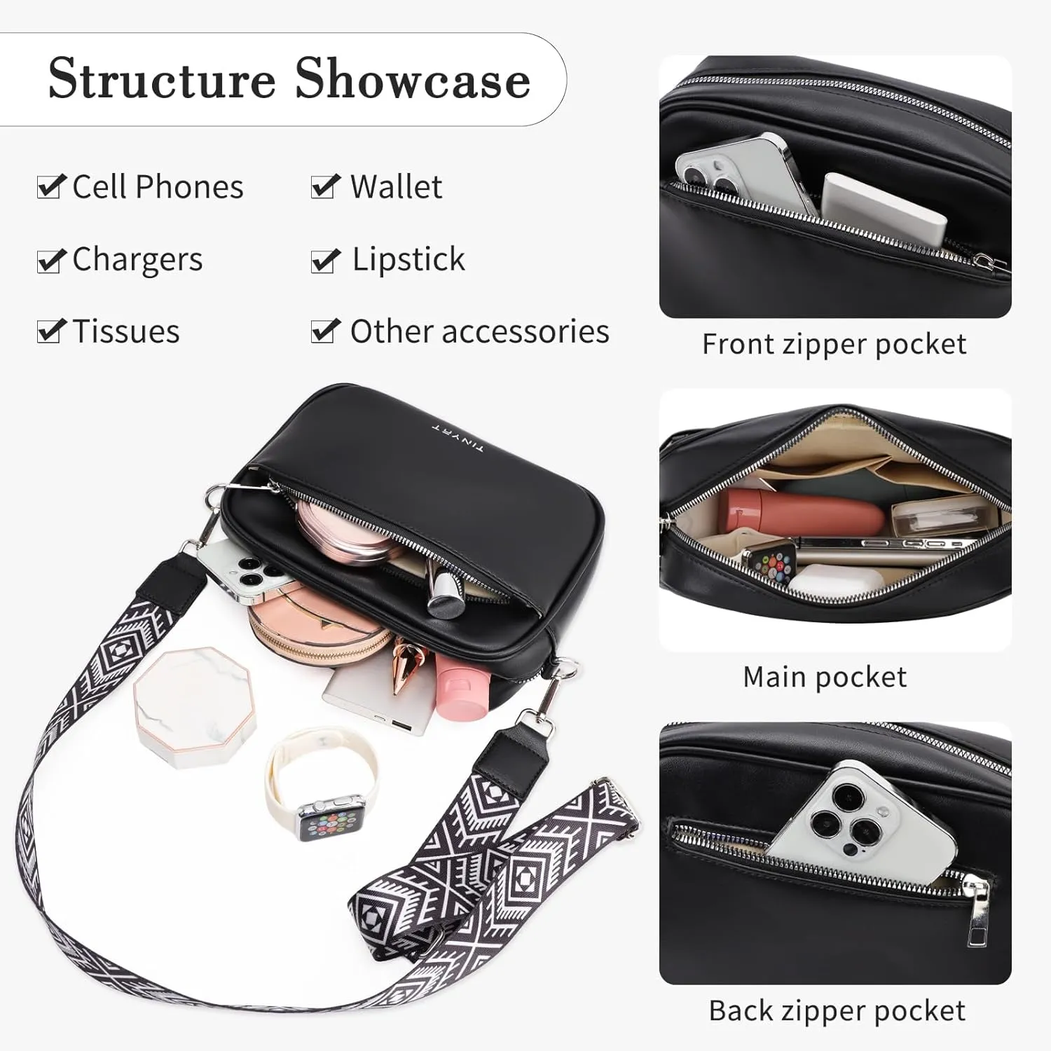 TINYAT Crossbody Bag for Women Small Cross body Purse With Adjustable Wide Strap Women Shoulder Handbags Purse