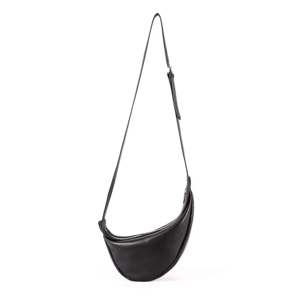 TROW Banana - Black Leather Large Slouchy Banana Bag | Curved Crossbody Bag