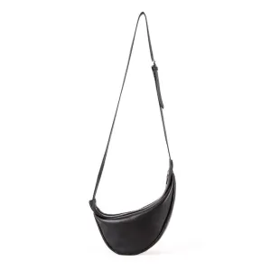 TROW Banana - Black Leather Large Slouchy Banana Bag | Curved Crossbody Bag
