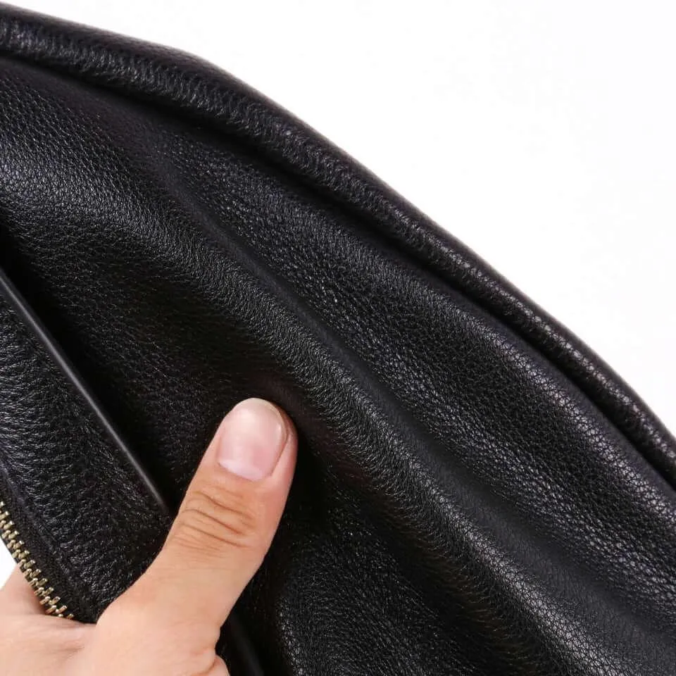 TROW Banana - Black Leather Large Slouchy Banana Bag | Curved Crossbody Bag
