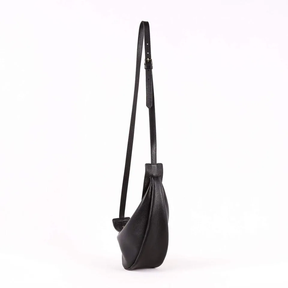 TROW Banana - Black Leather Large Slouchy Banana Bag | Curved Crossbody Bag