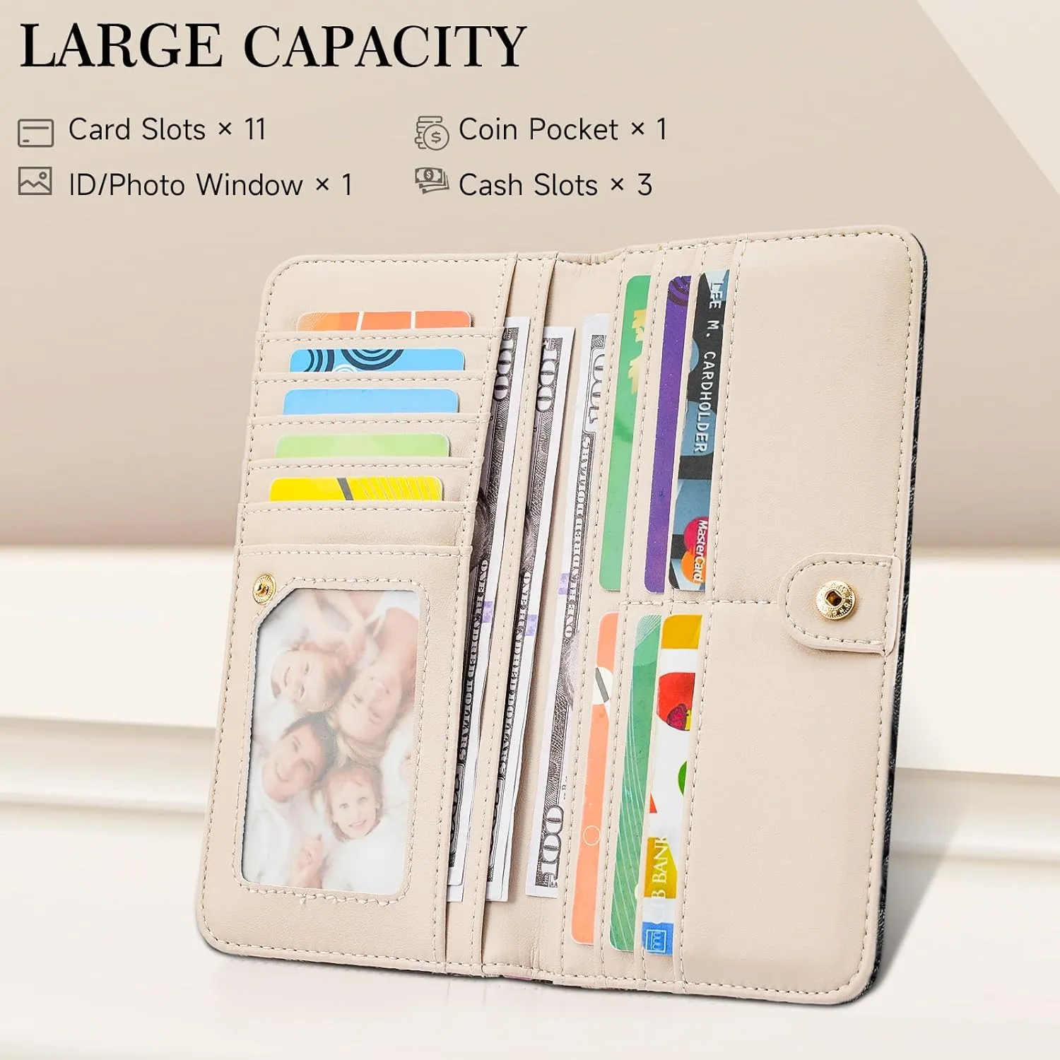 Ultra Slim Thin Wallet Women 3D Embossed Flower Leather Womens Wallet RFID Blocking Credit Card Holder Bifold Clutch Long Ladies Billfold Wallet for Women Green